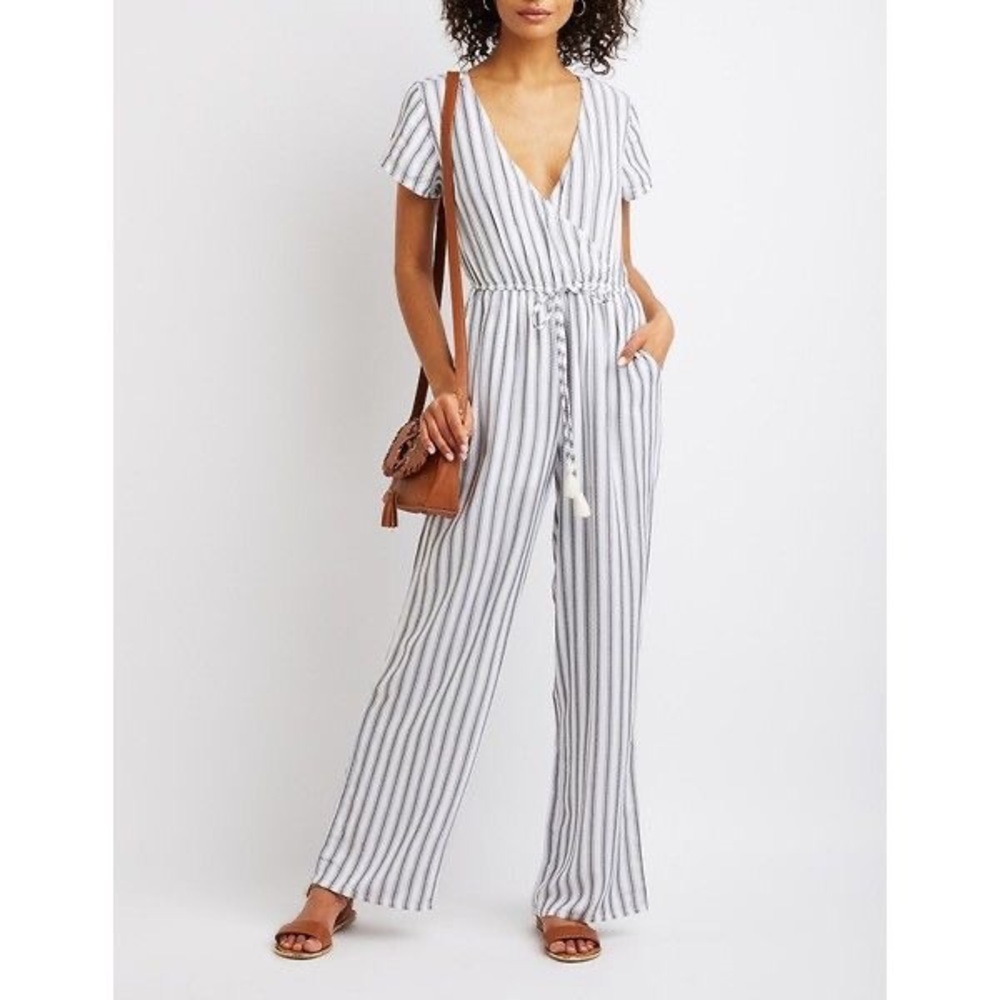 Striped summer linen romper